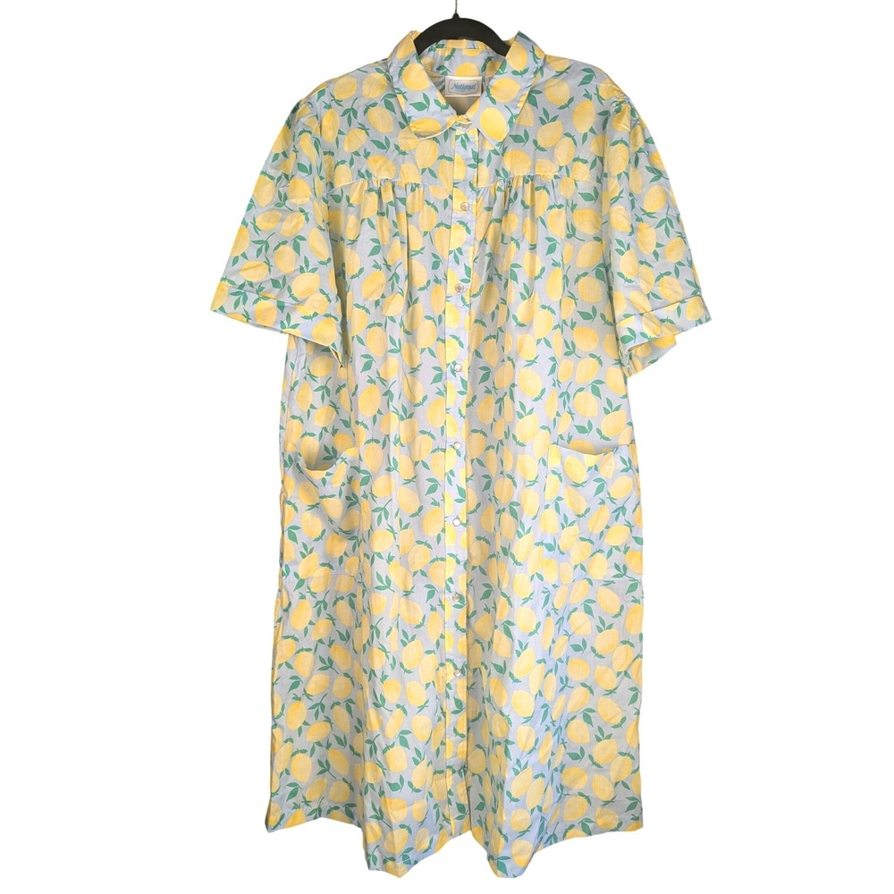 2X NWT National Lemon Snap Front House Dress Robe Rehab Hospital Bed Women